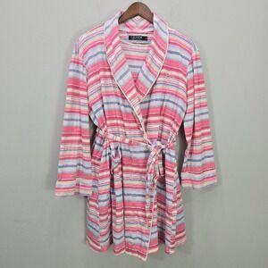 Lauren Ralph‎ Lauren Black Label Robe Night Shirt Set XL Striped Belted Pockets